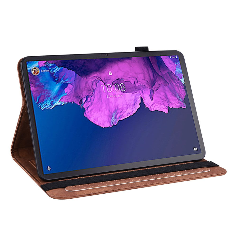 For Lenovo Tab P11 Plus Imprinting Butterflies Leather Built-in Card Slots Tablet Smart Cover Auto Wake/Sleep Stand Tablet Case - Brown