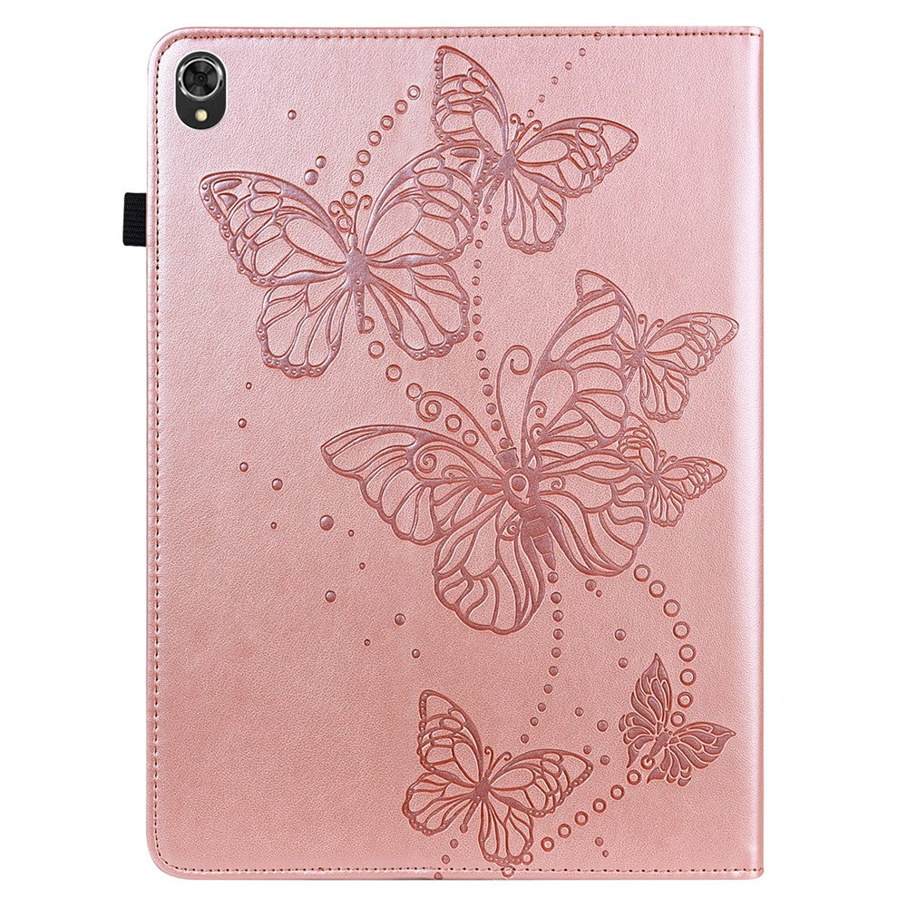 For Lenovo Tab K10 TB-X6C6F TB-X6C6L TB-X6C6X (2021) PU Leather Smart Tablet Cover Shell Auto Wake/Sleep Stand Tablet Case Imprinting Butterflies Built-in Card Slots Tablet Case - Rose Gold