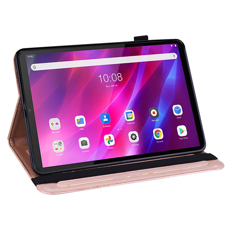For Lenovo Tab K10 TB-X6C6F TB-X6C6L TB-X6C6X (2021) PU Leather Smart Tablet Cover Shell Auto Wake/Sleep Stand Tablet Case Imprinting Butterflies Built-in Card Slots Tablet Case - Rose Gold