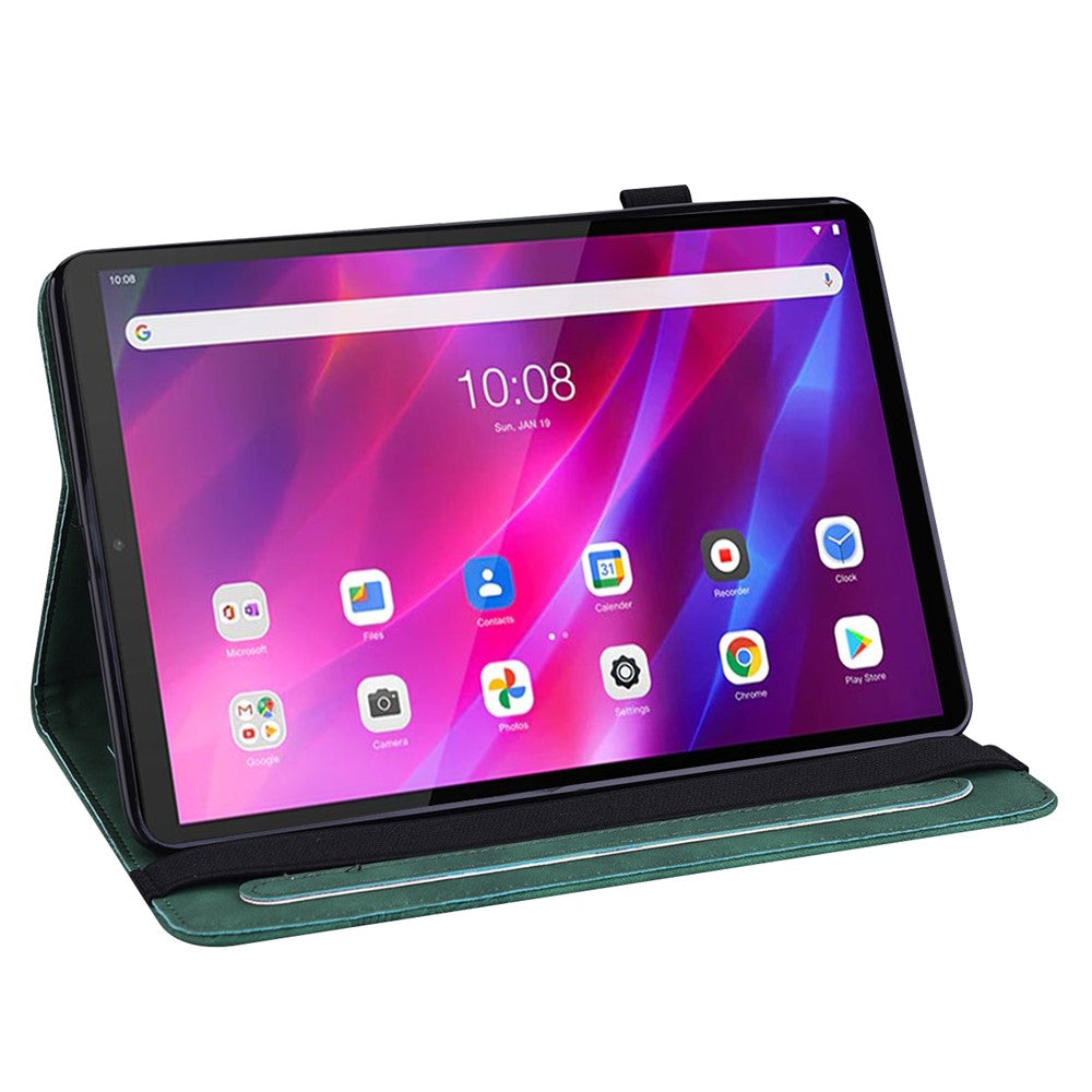 For Lenovo Tab K10 (TB-X6C6F TB-X6C6L TB-X6C6X) (2021) Flower Imprinting Auto Wake/Sleep Tablet Cover Stand Wallet Anti-drop Leather Case - Green