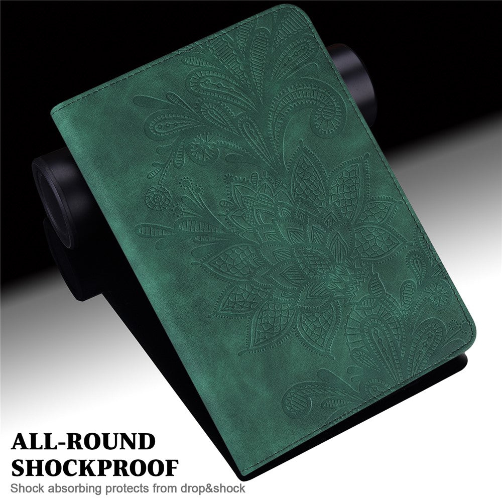 For Lenovo Tab K10 (TB-X6C6F TB-X6C6L TB-X6C6X) (2021) Flower Imprinting Auto Wake/Sleep Tablet Cover Stand Wallet Anti-drop Leather Case - Green