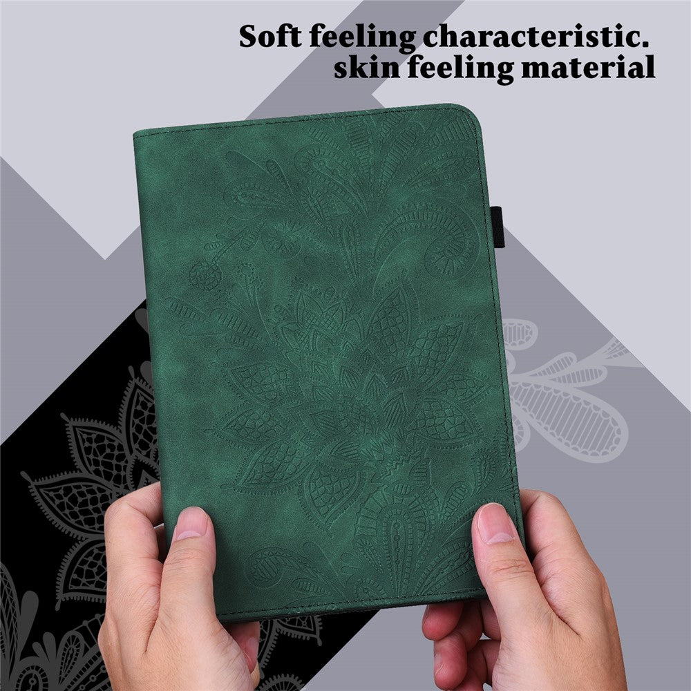 For Lenovo Tab K10 (TB-X6C6F TB-X6C6L TB-X6C6X) (2021) Flower Imprinting Auto Wake/Sleep Tablet Cover Stand Wallet Anti-drop Leather Case - Green
