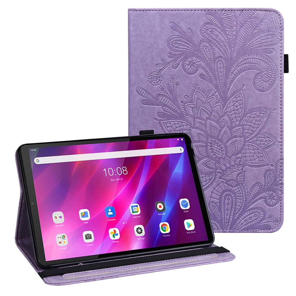 For Lenovo Tab K10 (TB-X6C6F TB-X6C6L TB-X6C6X) (2021) Flower Imprinting Auto Wake/Sleep Tablet Cover Stand Wallet Anti-drop Leather Case - Purple