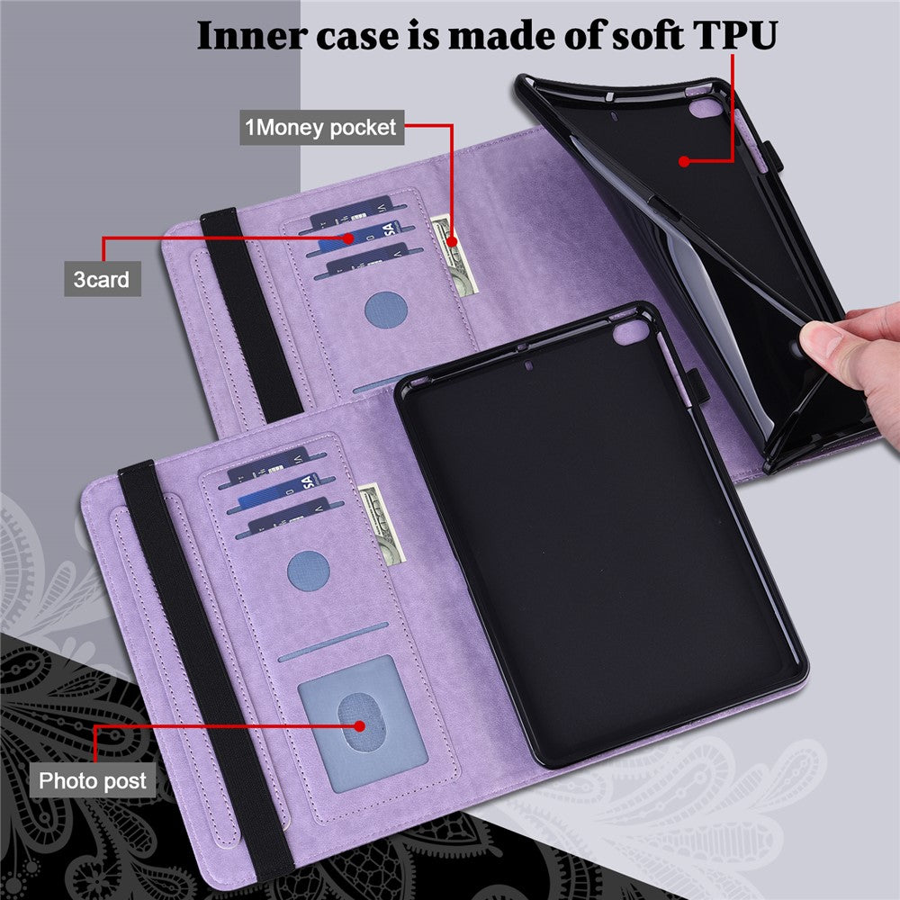 For Lenovo Tab K10 (TB-X6C6F TB-X6C6L TB-X6C6X) (2021) Flower Imprinting Auto Wake/Sleep Tablet Cover Stand Wallet Anti-drop Leather Case - Purple