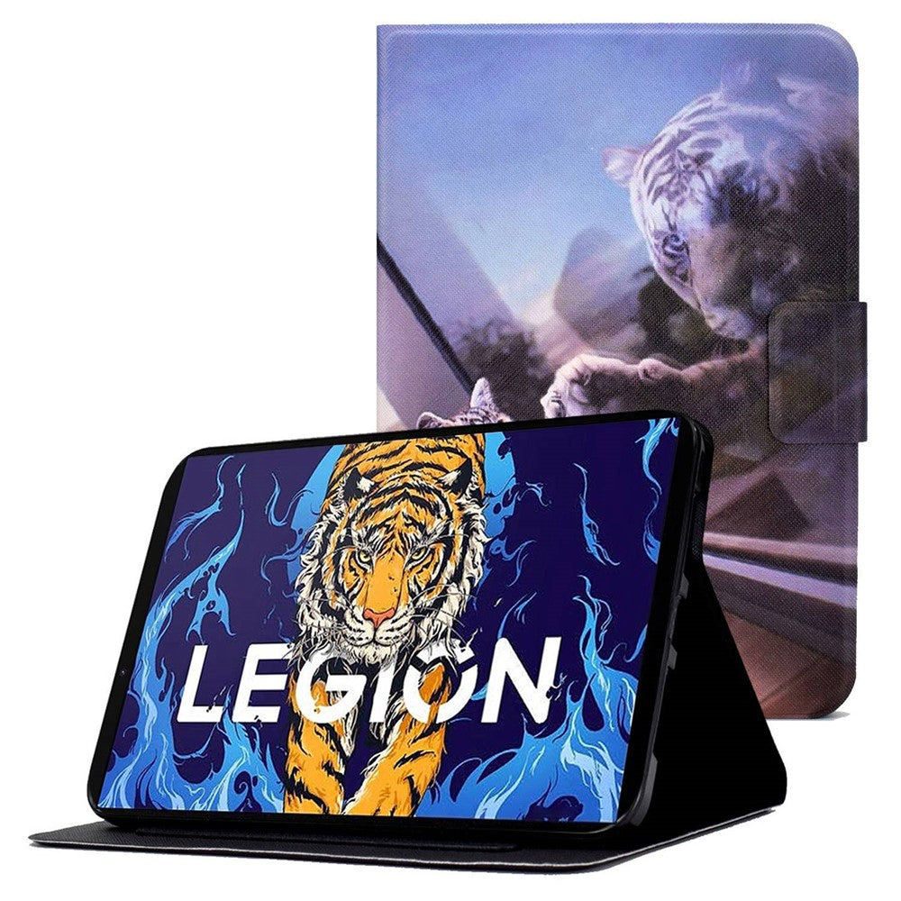 For Lenovo Legion Y700 Pattern Printing Leather Shock Proof Tablet Case Protective Cover - Tiger