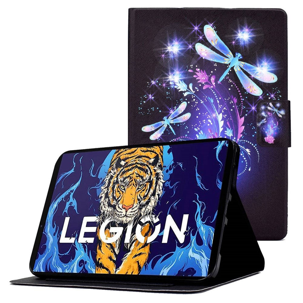 For Lenovo Legion Y700 Pattern Printing Leather Shock Proof Tablet Case Protective Cover - Dragonfly