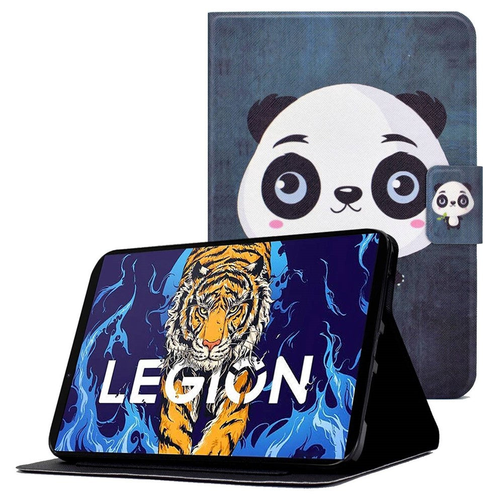 For Lenovo Legion Y700 Pattern Printing Leather Shock Proof Tablet Case Protective Cover - Panda