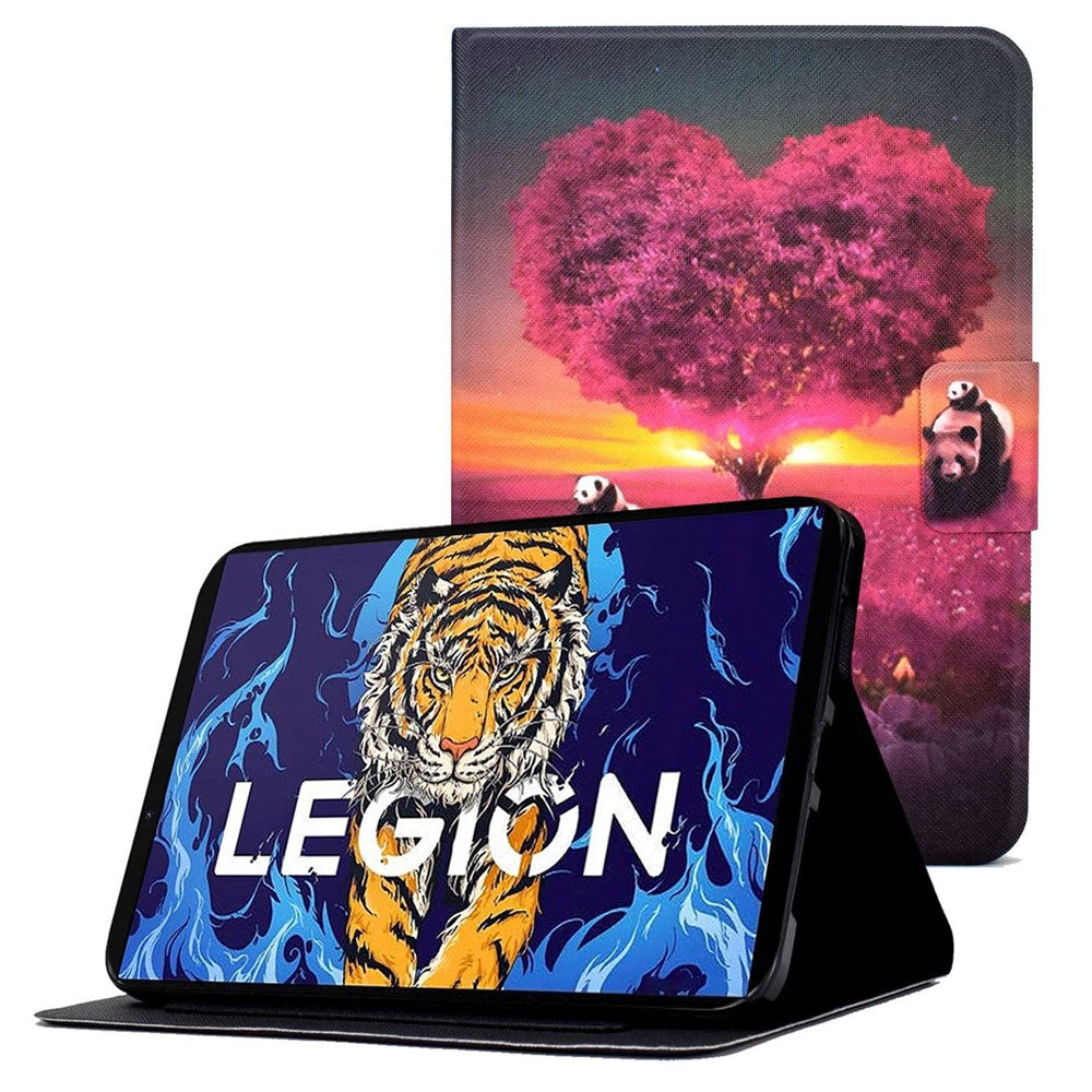 For Lenovo Legion Y700 Pattern Printing Leather Shock Proof Tablet Case Protective Cover - Tree and Panda