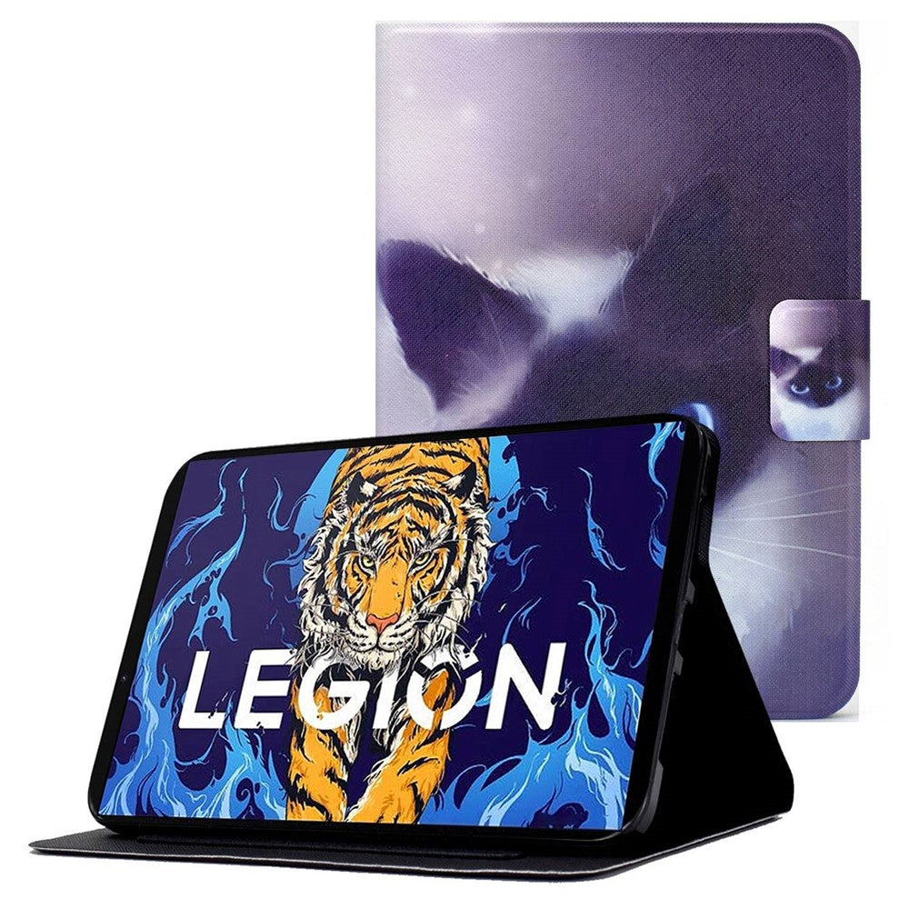 For Lenovo Legion Y700 Pattern Printing Leather Shock Proof Tablet Case Protective Cover - Cat