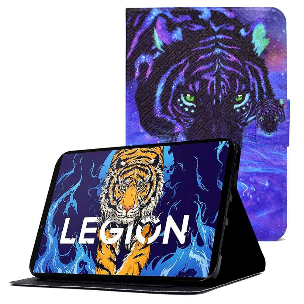 For Lenovo Legion Y700 Pattern Printing Leather Shock Proof Tablet Case Protective Cover - Purple Tiger