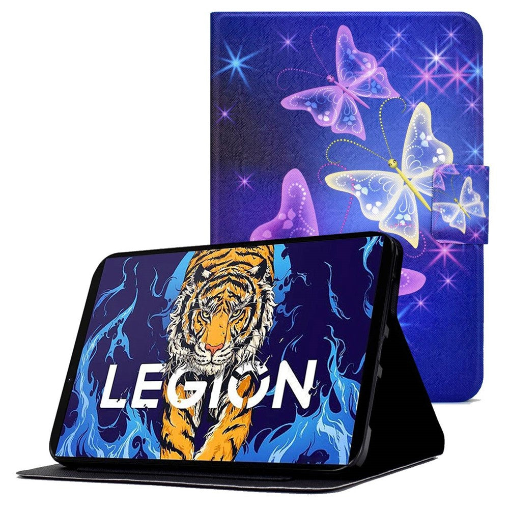 For Lenovo Legion Y700 Pattern Printing Leather Shock Proof Tablet Case Protective Cover - Shiny Butterfly