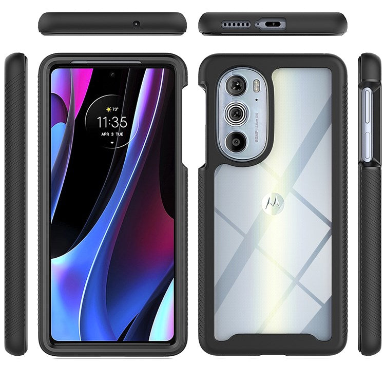 For Motorola Edge 30 Pro (Motorola Edge+ (2022)) Crystal Clear Case Tough PC+Acrylic Back with Soft TPU Edges Anti Scratch Cover - Dark Blue