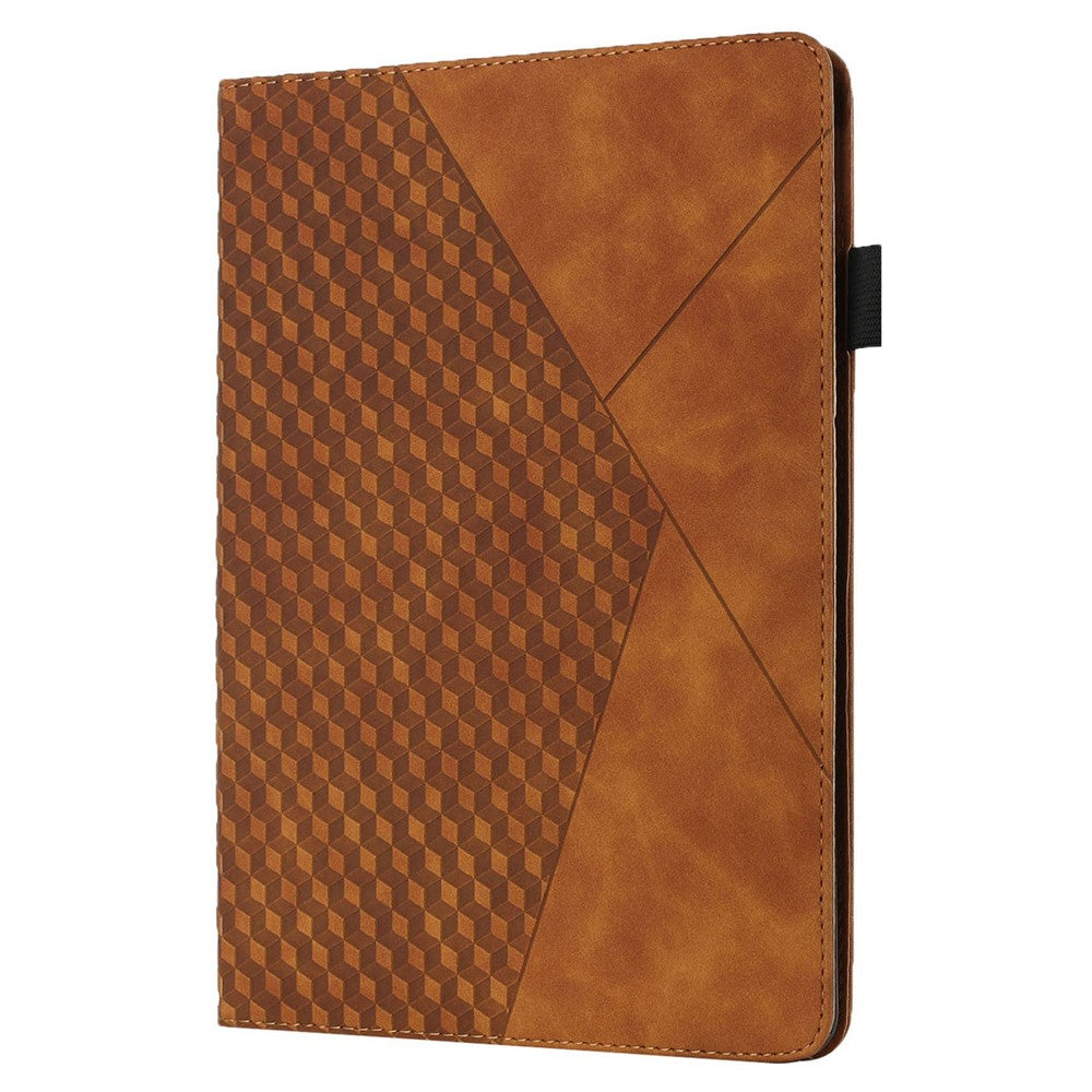 For Lenovo Tab M8 (3rd Gen)/Motorola Tab G20 Rhombus Imprinting Design Elastic Band Anti-scratch Leather Folding Stand Case with Card Slots - Brown