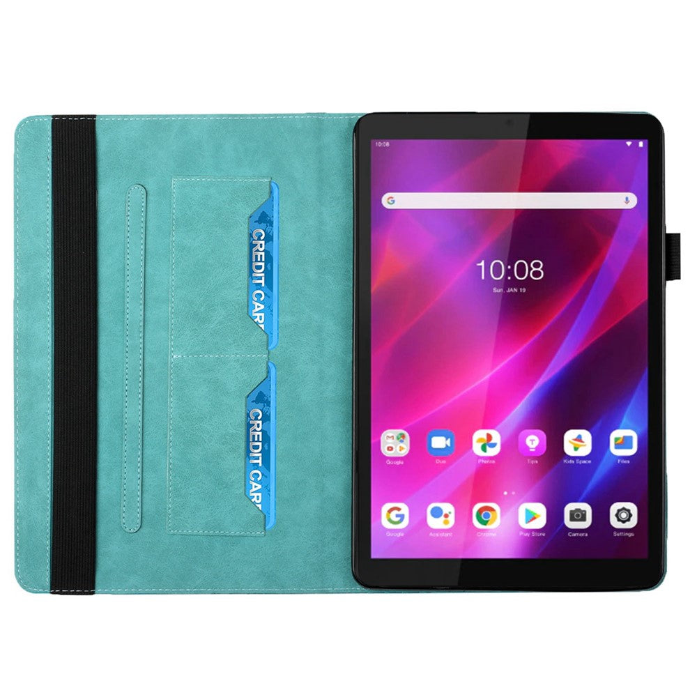 For Lenovo Tab M8 (3rd Gen)/Motorola Tab G20 Rhombus Imprinting Design Elastic Band Anti-scratch Leather Folding Stand Case with Card Slots - Lake Blue