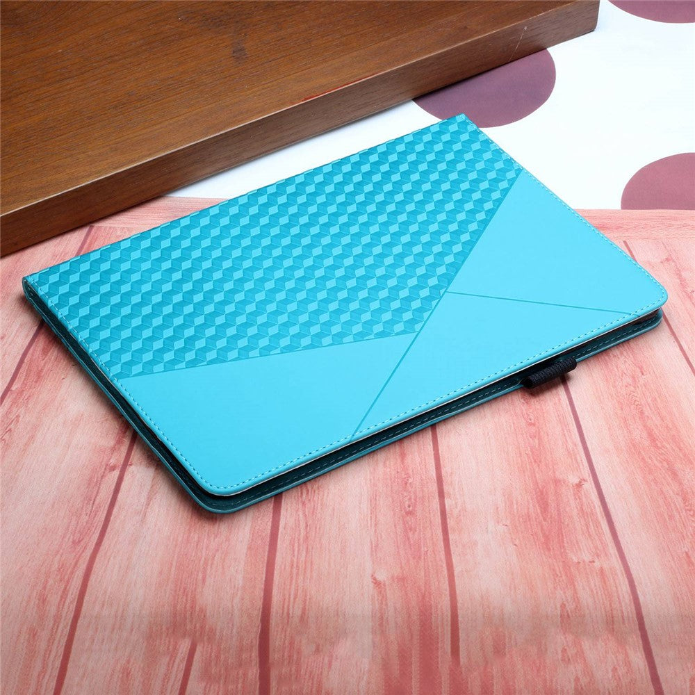 For Lenovo Tab M8 (3rd Gen)/Motorola Tab G20 Rhombus Imprinting Design Elastic Band Anti-scratch Leather Folding Stand Case with Card Slots - Lake Blue