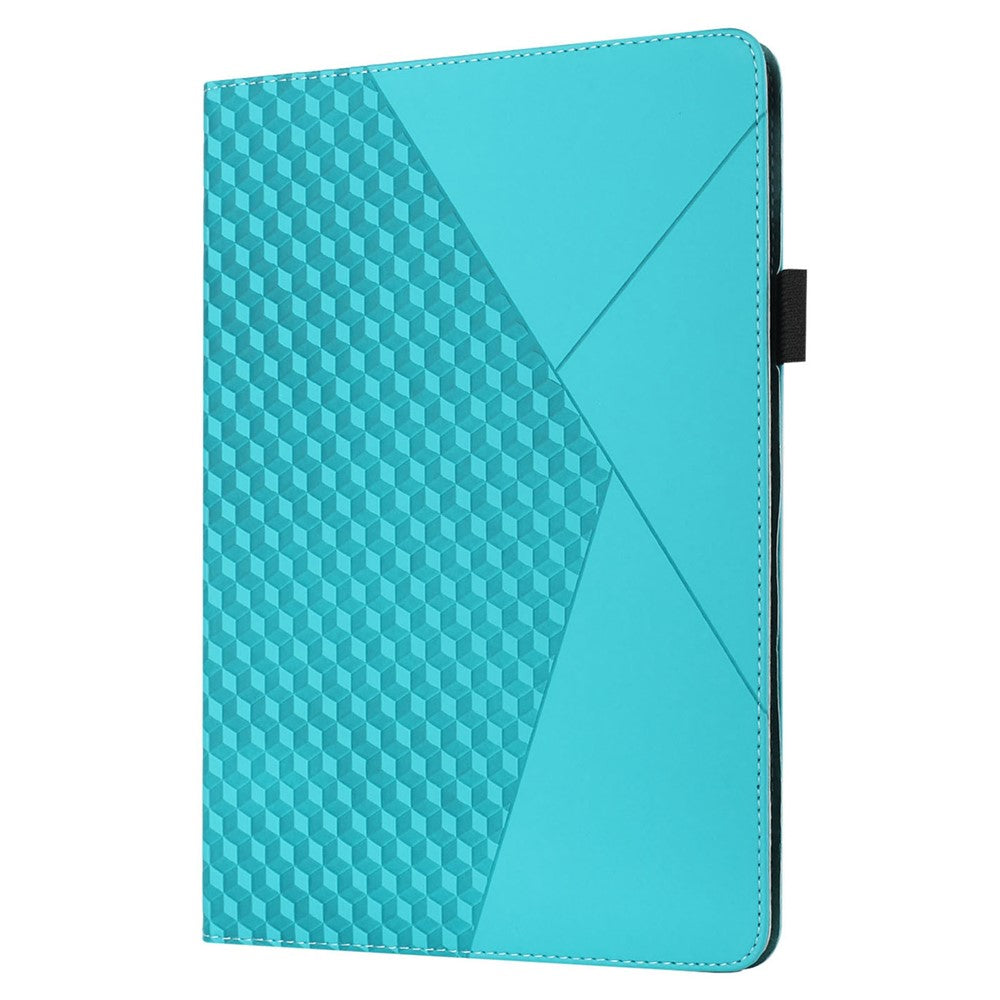 For Lenovo Tab M8 (3rd Gen)/Motorola Tab G20 Rhombus Imprinting Design Elastic Band Anti-scratch Leather Folding Stand Case with Card Slots - Lake Blue