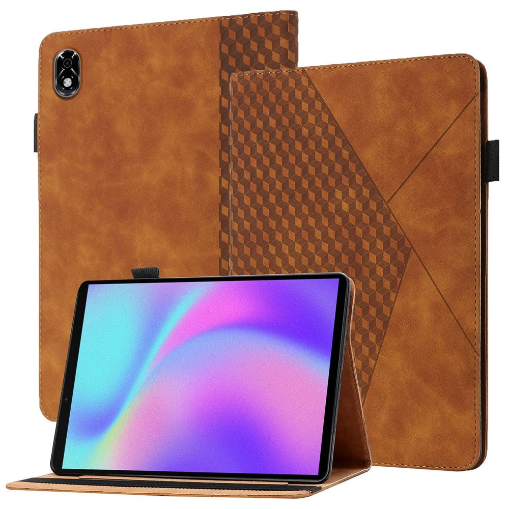 For Lenovo Legion Y700 Rhombus Imprinting Design Elastic Band Anti-scratch Leather Folding Stand Tablet Case with Card Slots - Brown