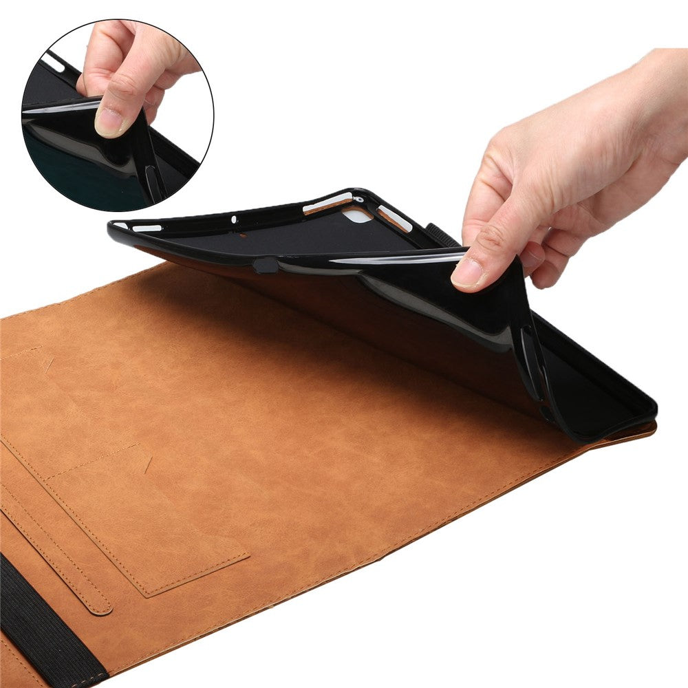 For Lenovo Legion Y700 Rhombus Imprinting Design Elastic Band Anti-scratch Leather Folding Stand Tablet Case with Card Slots - Brown