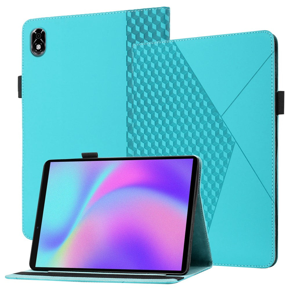 For Lenovo Legion Y700 Rhombus Imprinting Design Elastic Band Anti-scratch Leather Folding Stand Tablet Case with Card Slots - Lake Blue
