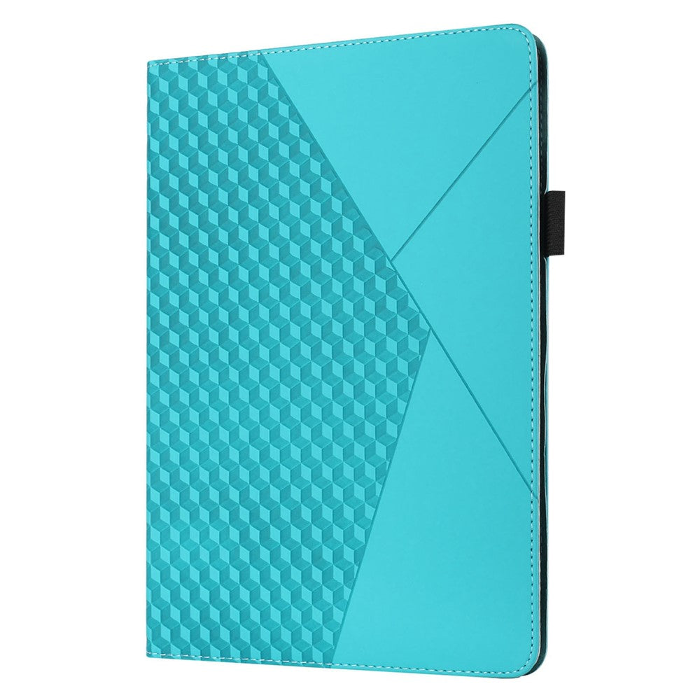 For Lenovo Legion Y700 Rhombus Imprinting Design Elastic Band Anti-scratch Leather Folding Stand Tablet Case with Card Slots - Lake Blue