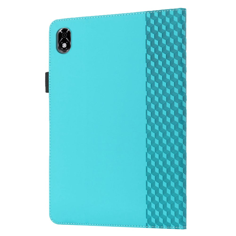For Lenovo Legion Y700 Rhombus Imprinting Design Elastic Band Anti-scratch Leather Folding Stand Tablet Case with Card Slots - Lake Blue
