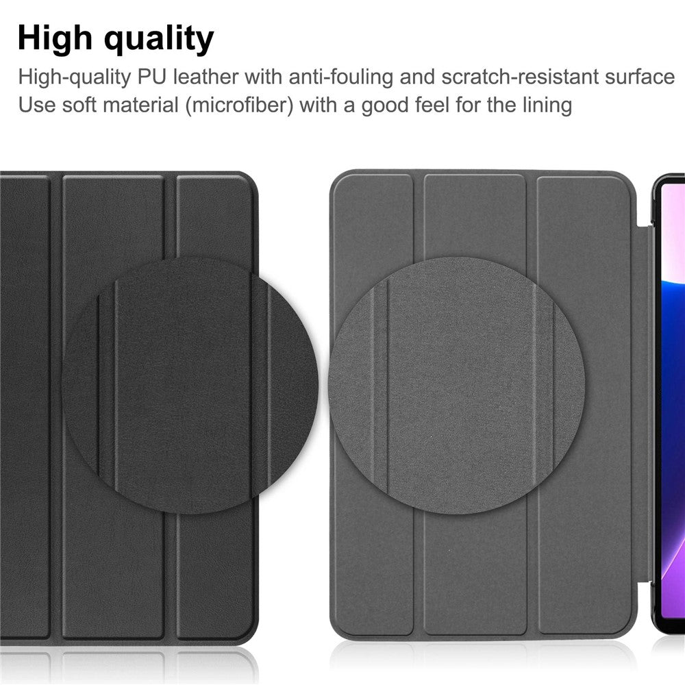 For Lenovo Tab M10 Plus (3rd Gen) PU Leather Trifold Stand Case Auto Sleep / Wake Tablet Full Protection Cover - Black
