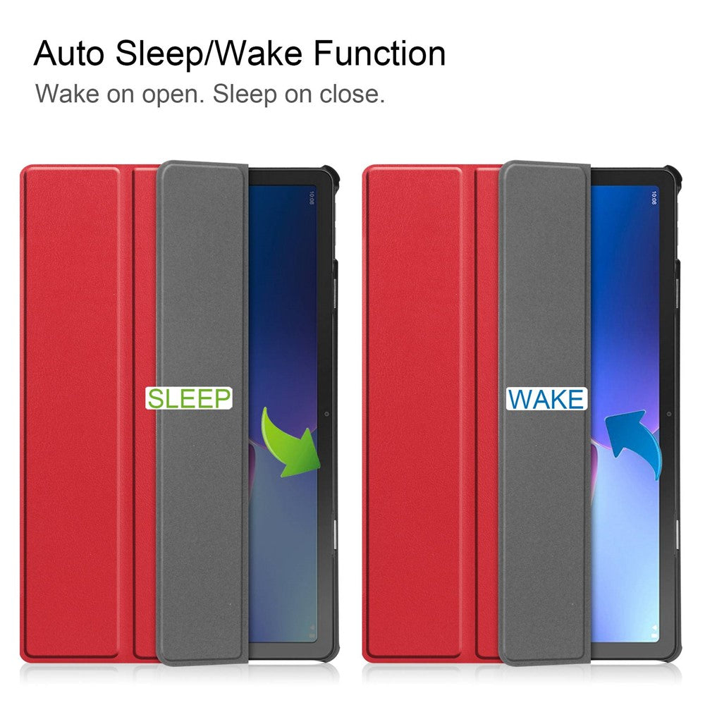 For Lenovo Tab M10 Plus (3rd Gen) PU Leather Trifold Stand Case Auto Sleep / Wake Tablet Full Protection Cover - Red