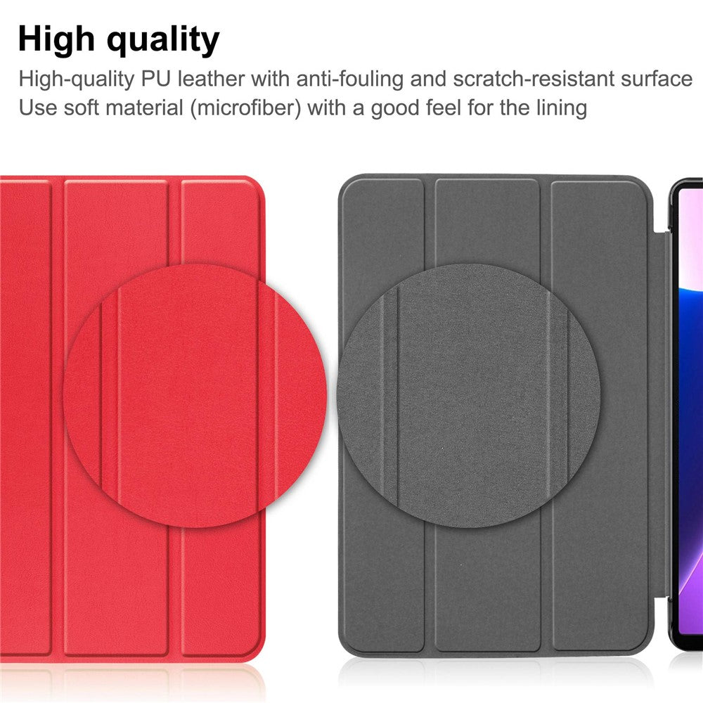 For Lenovo Tab M10 Plus (3rd Gen) PU Leather Trifold Stand Case Auto Sleep / Wake Tablet Full Protection Cover - Red