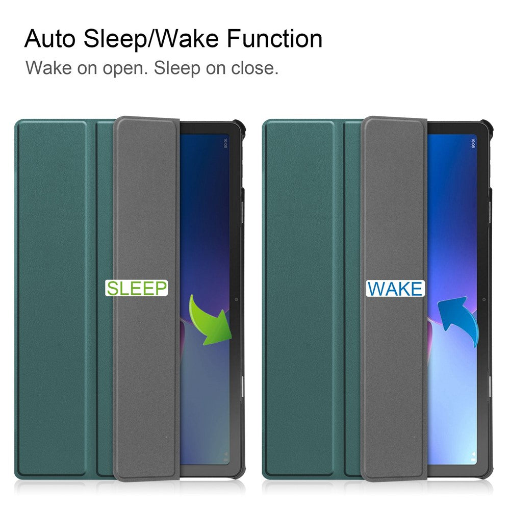 For Lenovo Tab M10 Plus (3rd Gen) PU Leather Trifold Stand Case Auto Sleep / Wake Tablet Full Protection Cover - Blackish Green