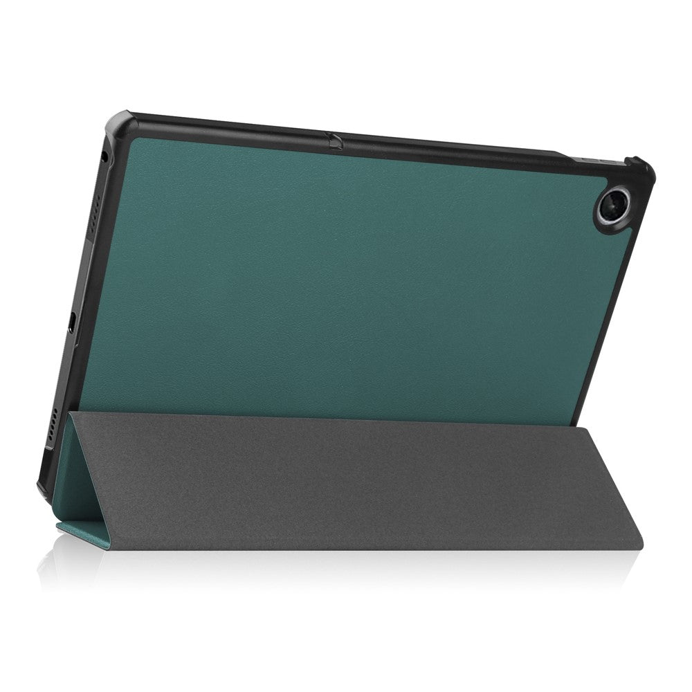 For Lenovo Tab M10 Plus (3rd Gen) PU Leather Trifold Stand Case Auto Sleep / Wake Tablet Full Protection Cover - Blackish Green