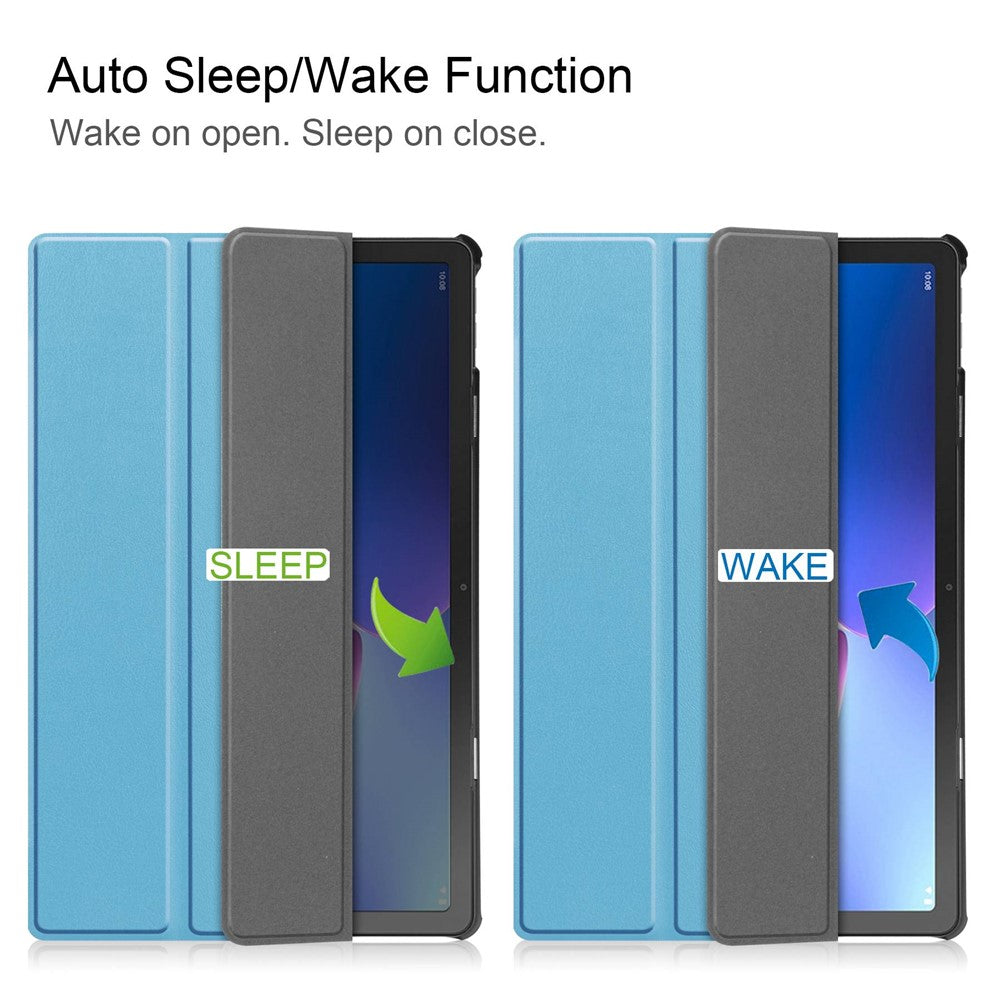 For Lenovo Tab M10 Plus (3rd Gen) PU Leather Trifold Stand Case Auto Sleep / Wake Tablet Full Protection Cover - Sky Blue