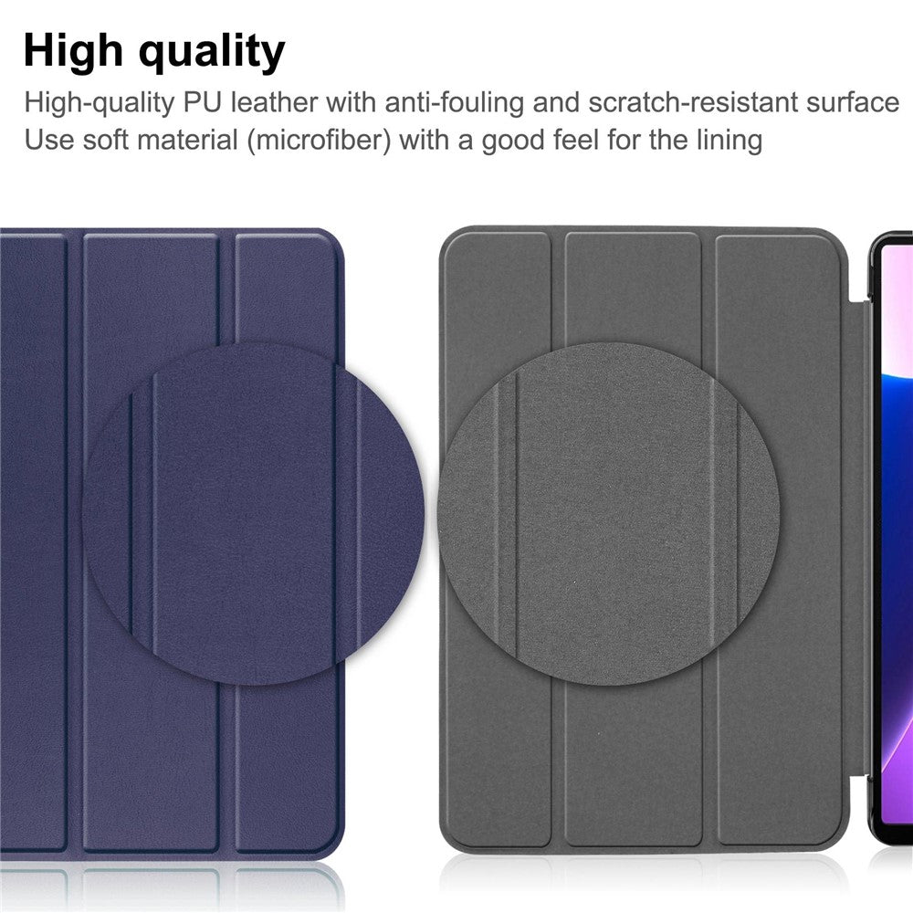 For Lenovo Tab M10 Plus (3rd Gen) PU Leather Trifold Stand Case Auto Sleep / Wake Tablet Full Protection Cover - Dark Blue