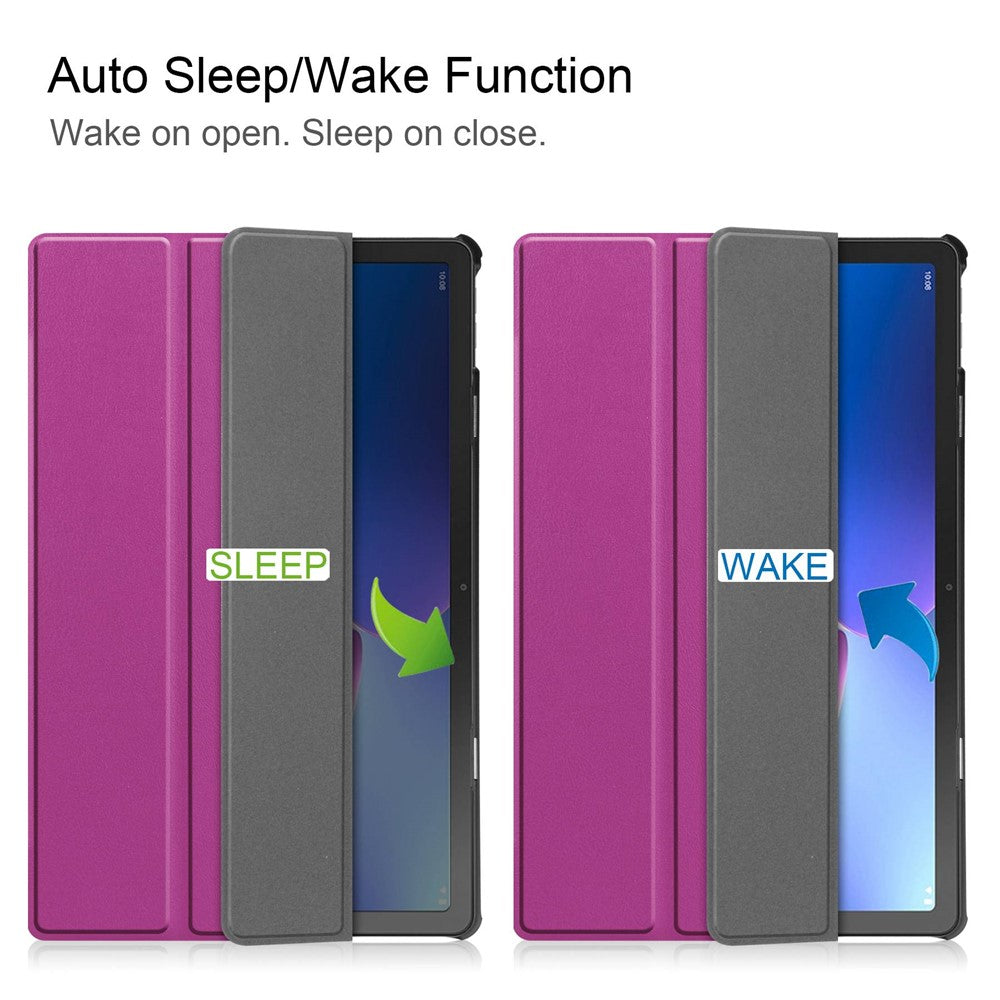 For Lenovo Tab M10 Plus (3rd Gen) PU Leather Trifold Stand Case Auto Sleep / Wake Tablet Full Protection Cover - Purple