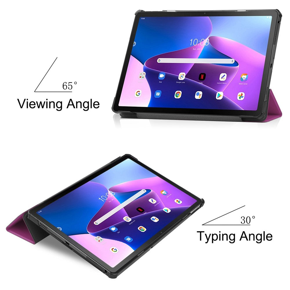 For Lenovo Tab M10 Plus (3rd Gen) PU Leather Trifold Stand Case Auto Sleep / Wake Tablet Full Protection Cover - Purple