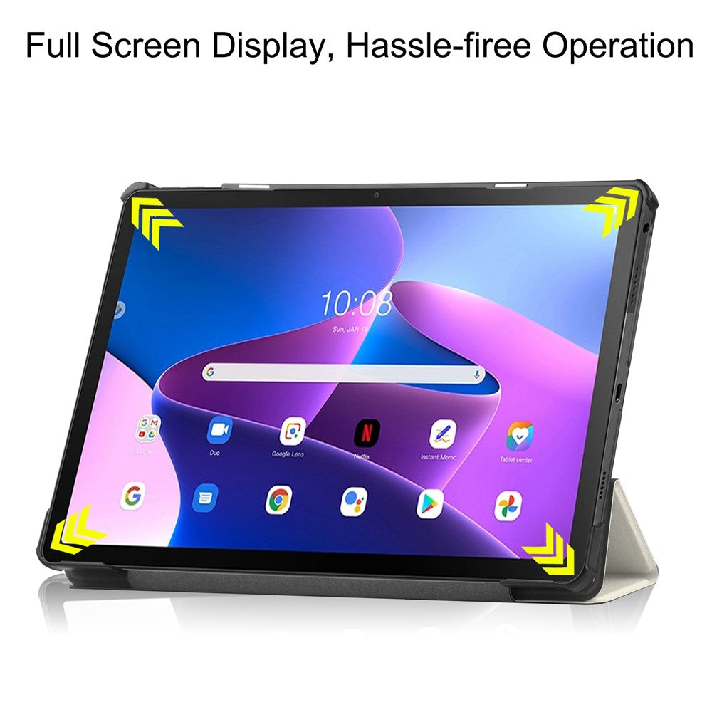 For Lenovo Tab M10 Plus (3rd Gen) Pattern Printing Tri-Fold Stand PU Leather Tablet Case with Auto Sleep / Wake - Cat