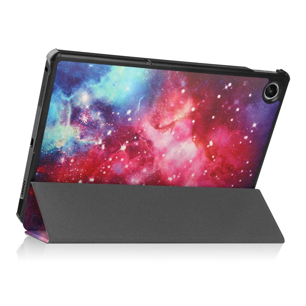 For Lenovo Tab M10 Plus (3rd Gen) Pattern Printing Tri-Fold Stand PU Leather Tablet Case with Auto Sleep / Wake - Nebula