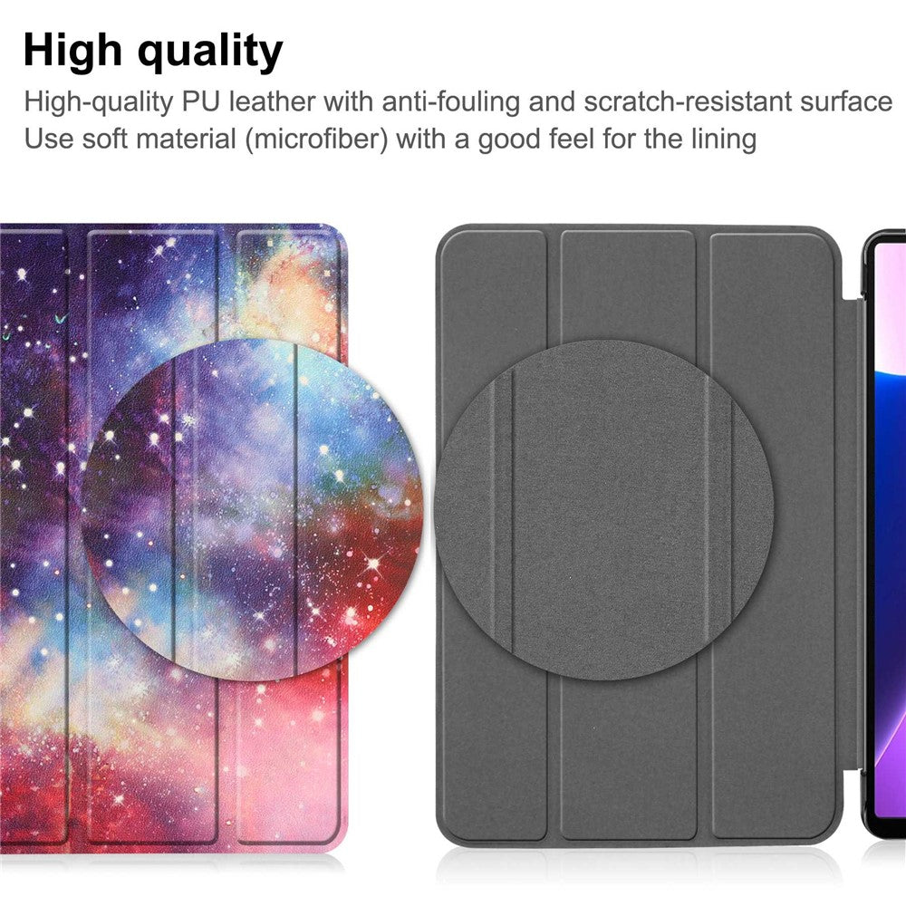 For Lenovo Tab M10 Plus (3rd Gen) Pattern Printing Tri-Fold Stand PU Leather Tablet Case with Auto Sleep / Wake - Nebula