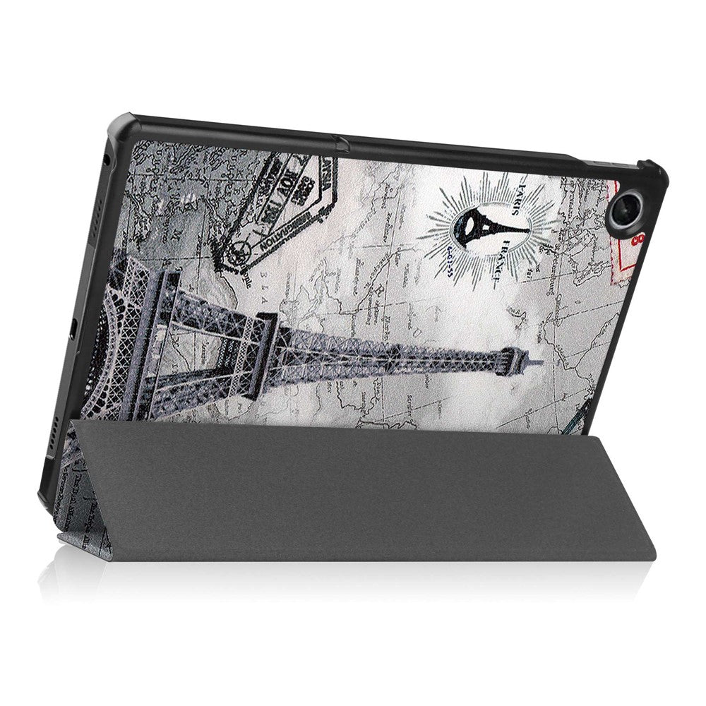 For Lenovo Tab M10 Plus (3rd Gen) Pattern Printing Tri-Fold Stand PU Leather Tablet Case with Auto Sleep / Wake - Tower
