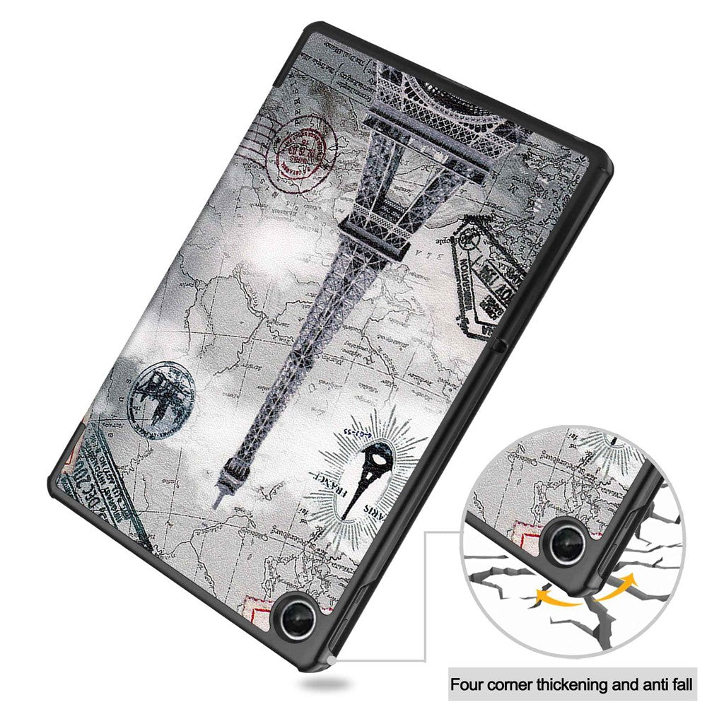 For Lenovo Tab M10 Plus (3rd Gen) Pattern Printing Tri-Fold Stand PU Leather Tablet Case with Auto Sleep / Wake - Tower