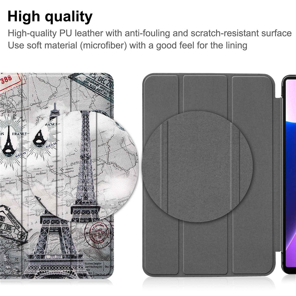 For Lenovo Tab M10 Plus (3rd Gen) Pattern Printing Tri-Fold Stand PU Leather Tablet Case with Auto Sleep / Wake - Tower