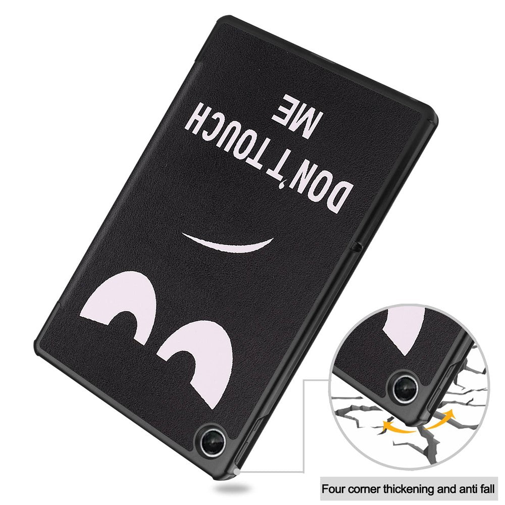 For Lenovo Tab M10 Plus (3rd Gen) Pattern Printing Tri-Fold Stand PU Leather Tablet Case with Auto Sleep / Wake - Don't Touch Me