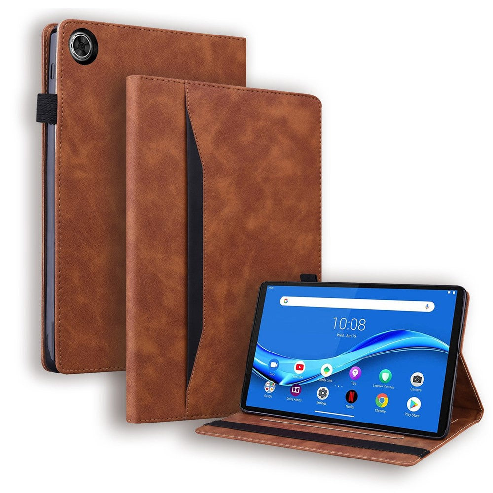 For Lenovo Tab M10 Plus (3rd Gen) 10.6 inch Tablet Case PU Leather Stand Wallet Elastic Drop-Proof Shell with Pencil Holder - Brown