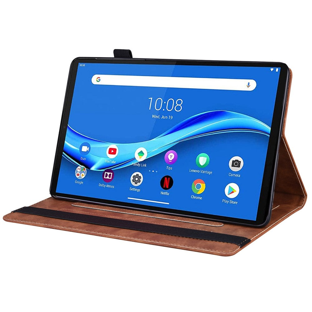 For Lenovo Tab M10 Plus (3rd Gen) 10.6 inch Tablet Case PU Leather Stand Wallet Elastic Drop-Proof Shell with Pencil Holder - Brown