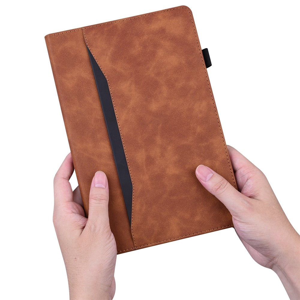 For Lenovo Tab M10 Plus (3rd Gen) 10.6 inch Tablet Case PU Leather Stand Wallet Elastic Drop-Proof Shell with Pencil Holder - Brown
