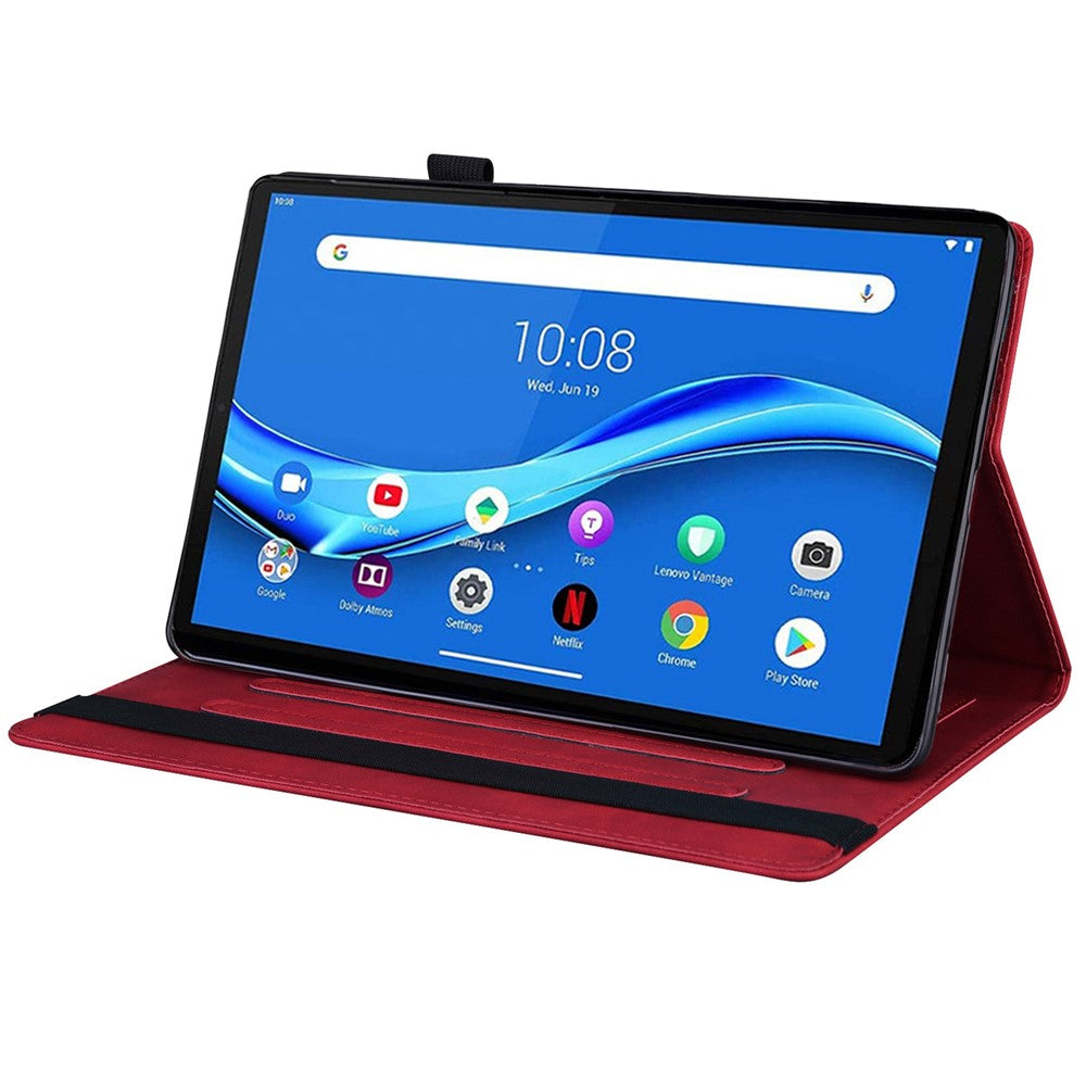 For Lenovo Tab M10 Plus (3rd Gen) 10.6 inch Tablet Case PU Leather Stand Wallet Elastic Drop-Proof Shell with Pencil Holder - Red