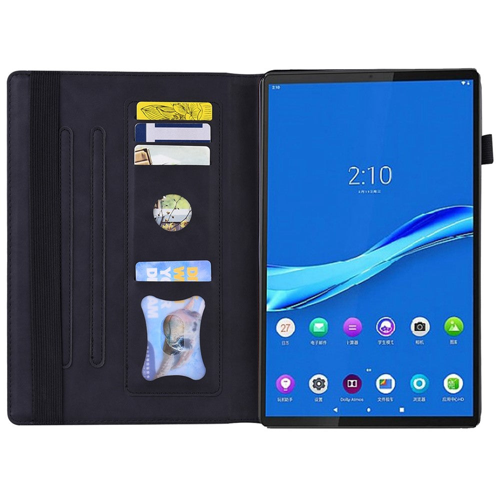 For Lenovo Tab M10 Plus (3rd Gen) 10.6 inch Tablet Case PU Leather Stand Wallet Elastic Drop-Proof Shell with Pencil Holder - Black