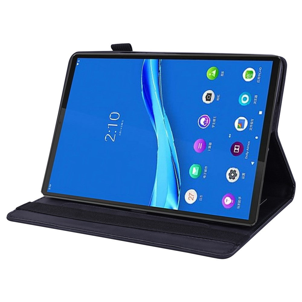 For Lenovo Tab M10 Plus (3rd Gen) Imprinted Flower Pattern Tablet Case PU Leather Card Slot Stand Shell with Pencil Loop - Black