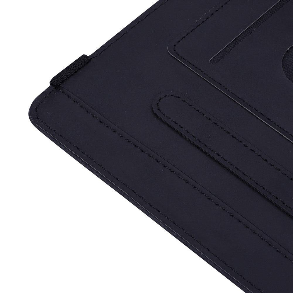 For Lenovo Tab M10 Plus (3rd Gen) Imprinted Flower Pattern Tablet Case PU Leather Card Slot Stand Shell with Pencil Loop - Black