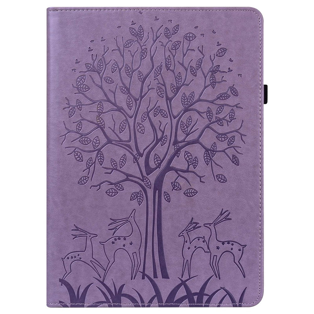 For Lenovo Tab M10 Plus (3rd Gen) Imprinting Tree Deer Pattern Tablet Case PU Leather Card Slots Stand Shell - Purple