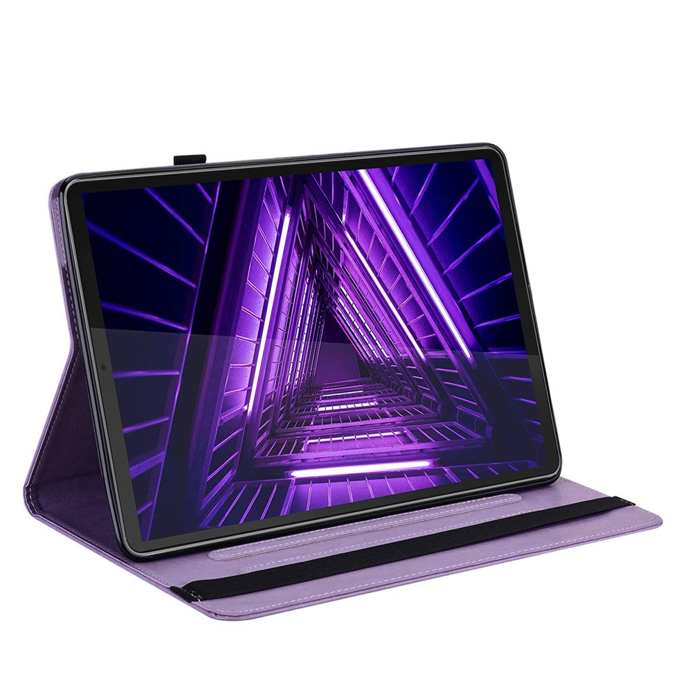 For Lenovo Tab M10 Plus (3rd Gen) Imprinting Tree Deer Pattern Tablet Case PU Leather Card Slots Stand Shell - Purple